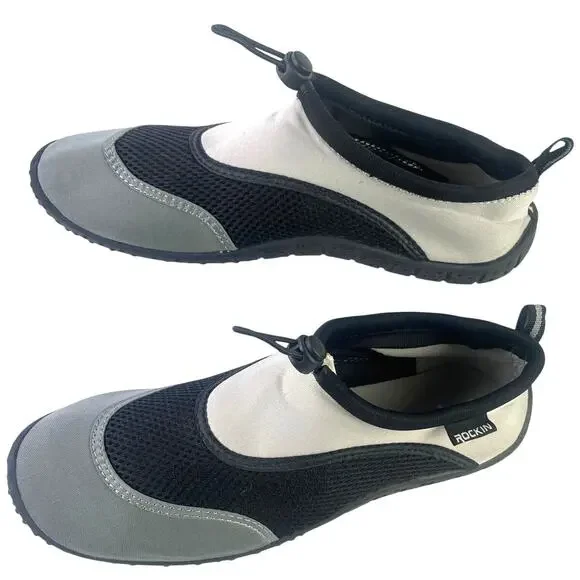 Rockin Mens Water Shoe Neoprene Mesh Black Grey White Toggle Adjust NWOT Size 11 - Picture 4 of 11
